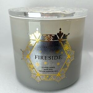 BBW Fireside 3 Wick Candle with Specialty Iridescent Glass Lid
